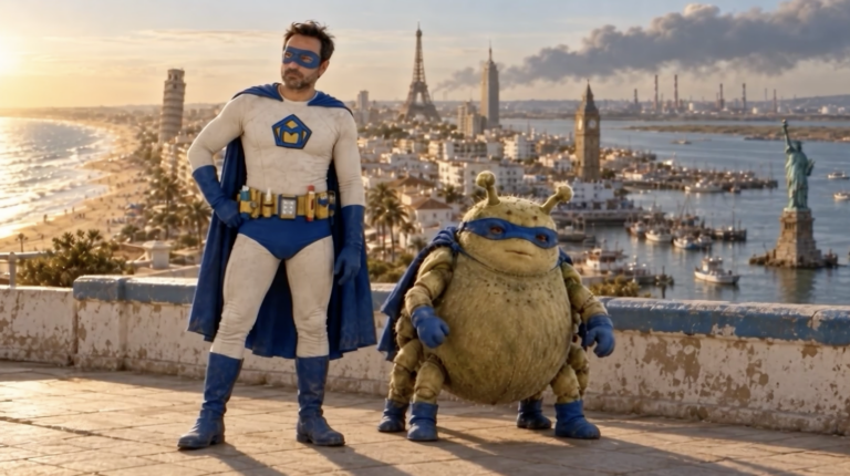 Alérgic Man y Ácaro Boy en una escena del cortometraje